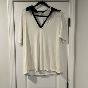 Ava & Viv White Top with Black Collar